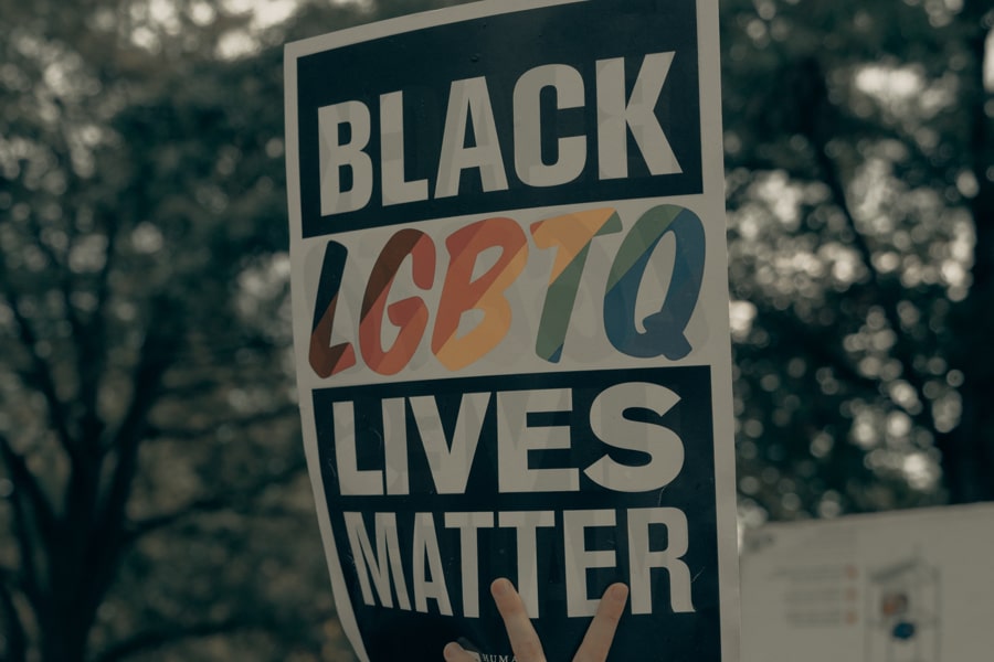 Placard being held at a protest which reads: "Black LGBTQ Lives Matter".
