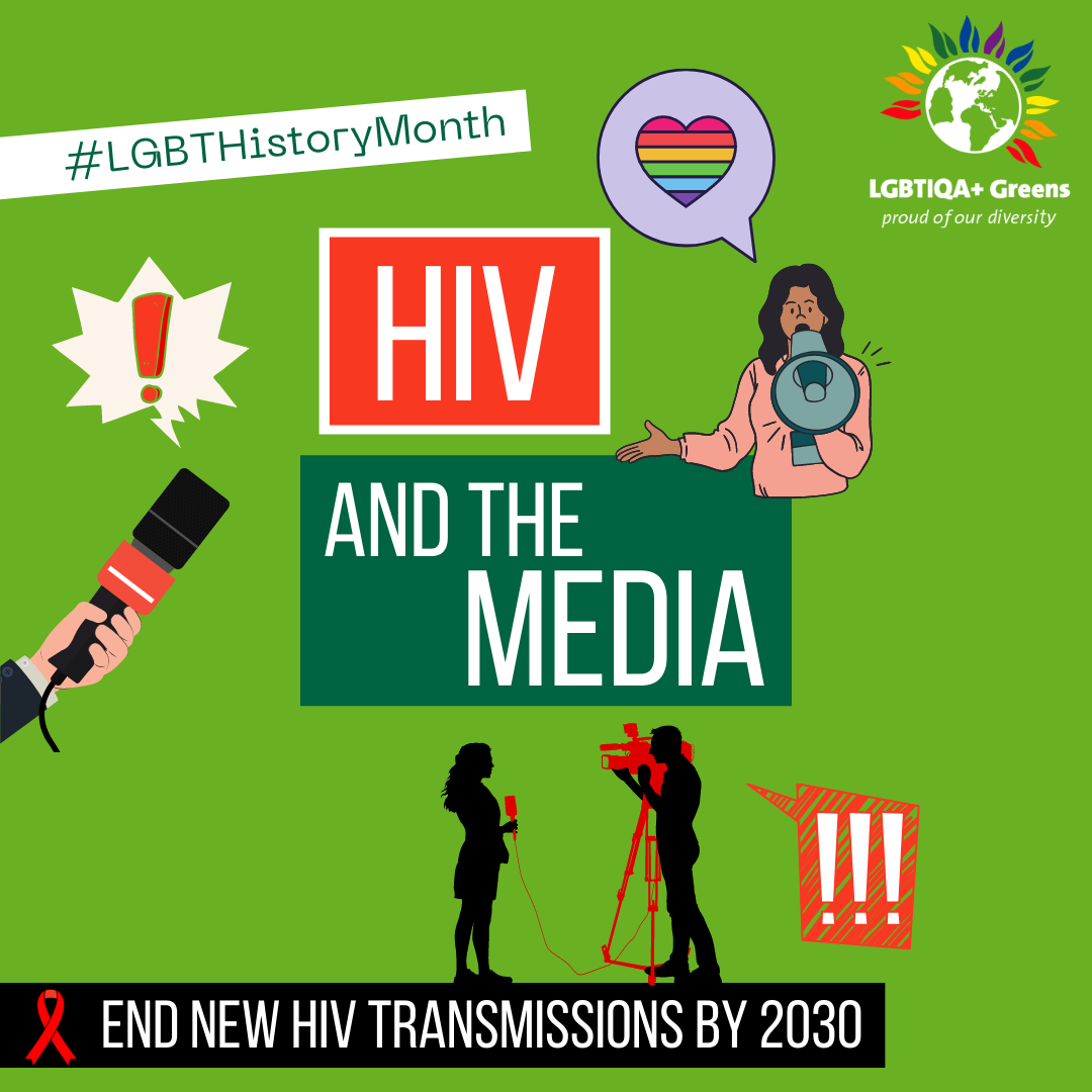 lgbt history month graphic with text saying hiv and the media