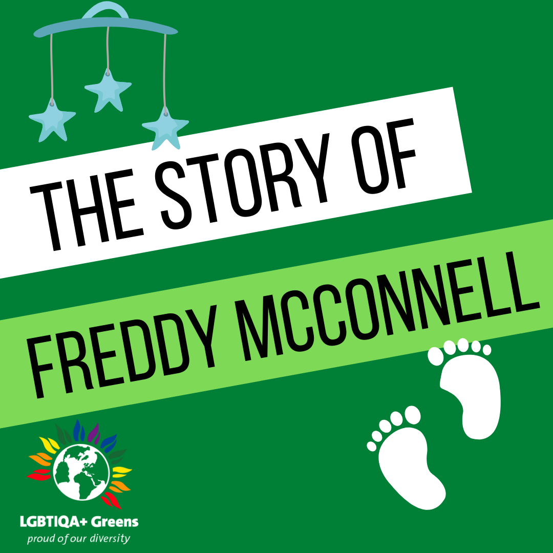 LGBT History month graphic. The story of Freddy McConnell