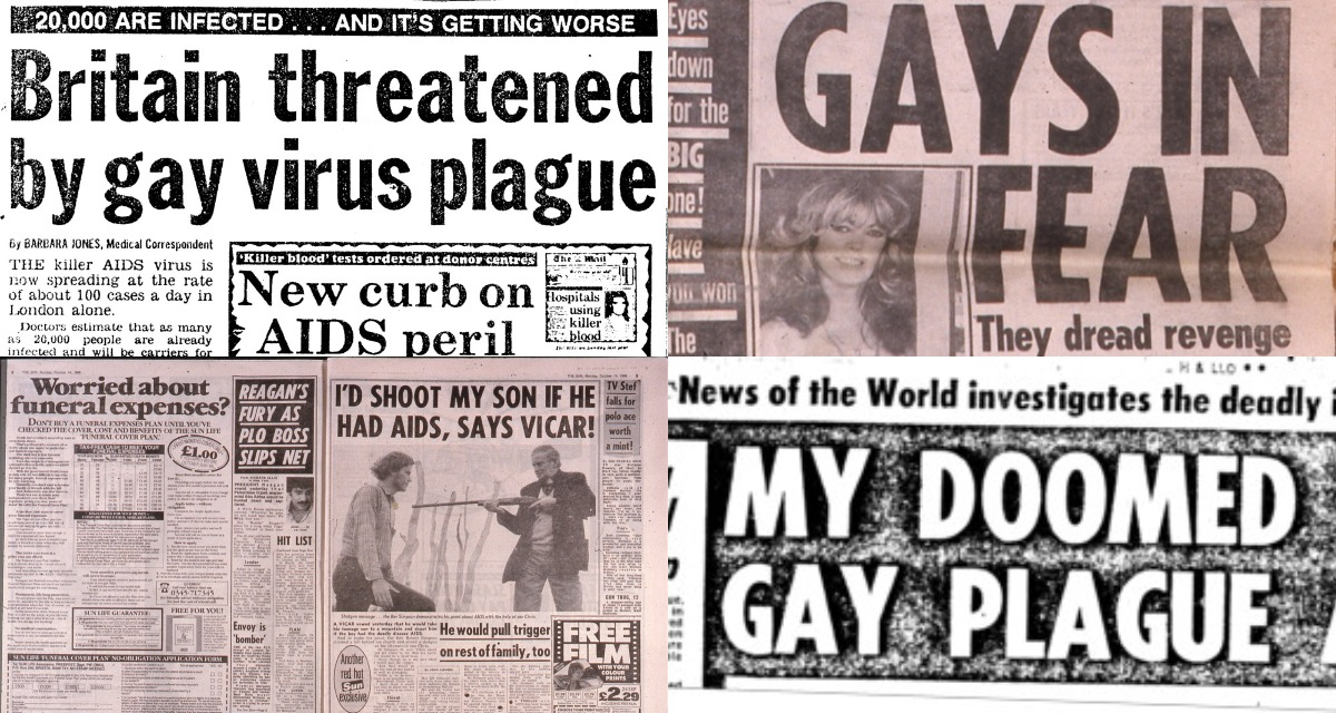 Collage of homophobic newspaper articles and headlines...